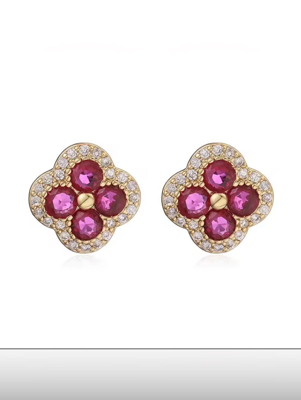 18K Gold Floral Stud Earrings with Pink Gemstones